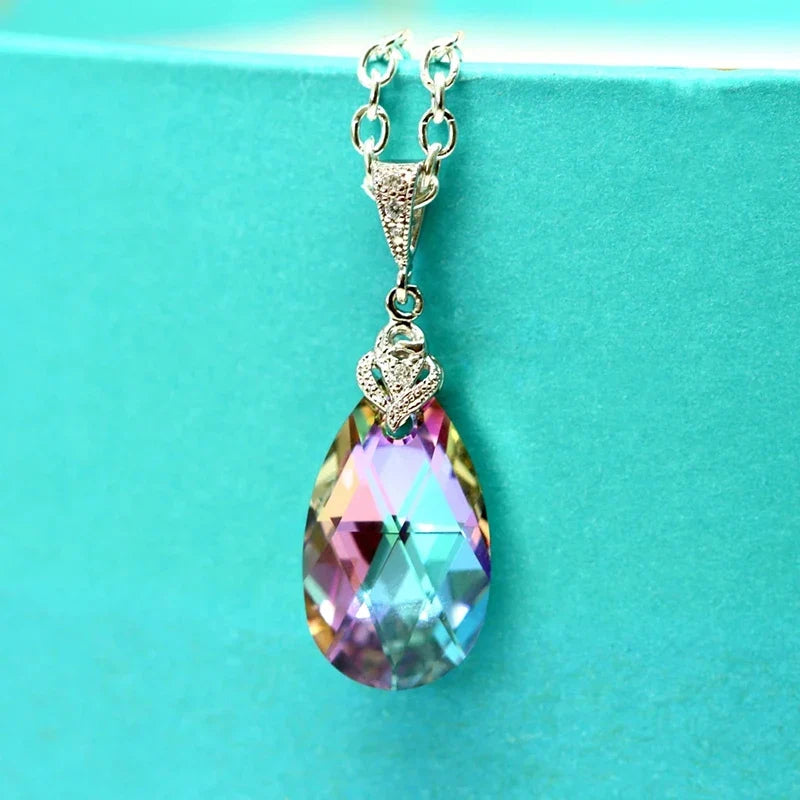 Huitan Colorful Water Drop CZ Pendant Necklace | Party Jewelry