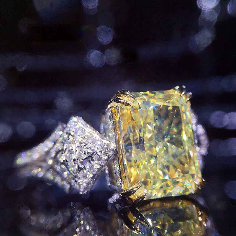Huitan Yellow Cubic Zirconia Square Ring – Women's Fashion