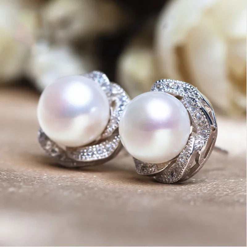 Huitan Pearl & CZ Flower Stud Earrings – Women's Elegant Jewelry