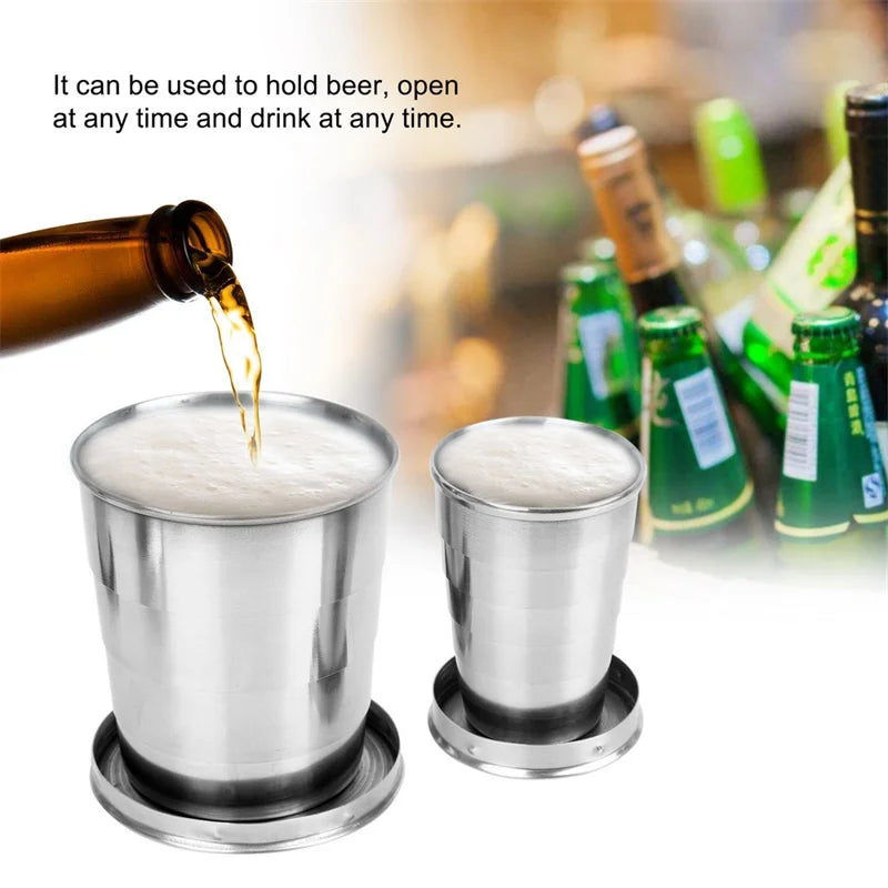 Collapsible Stainless Steel Travel Cup with Keychain | 75–240ml