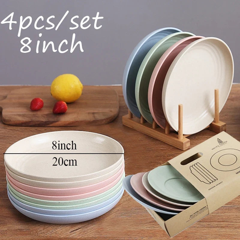 8-Inch Wheat Straw Snack Plates – 4-Piece Salad Dish Set