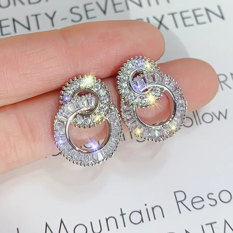 Huitan Crystal Cubic Zirconia Figure-8 Stud Earrings Women