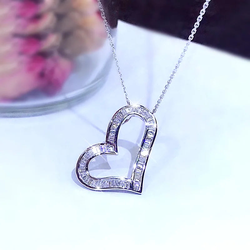 Huitan Heart Pendant Necklace – Shiny CZ Women's Jewelry