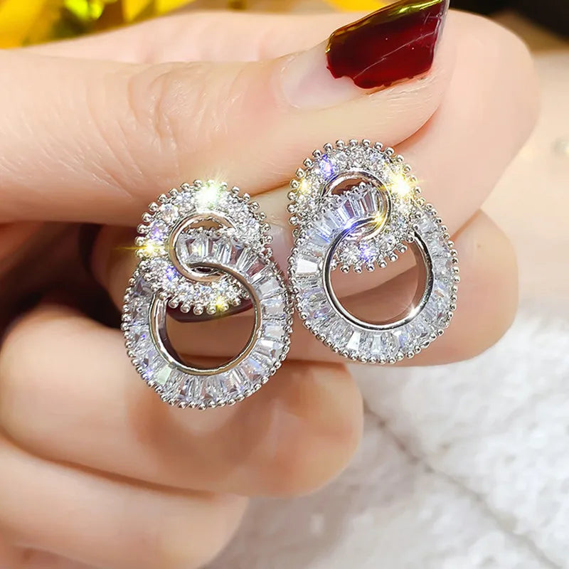 Huitan Crystal Cubic Zirconia Figure-8 Stud Earrings Women
