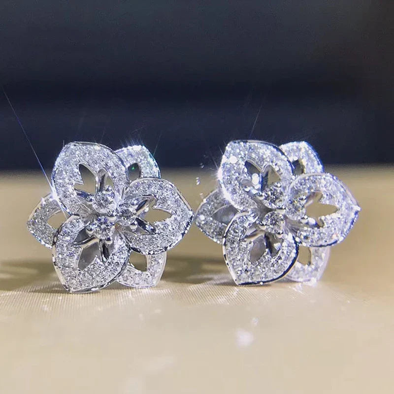 Huitan Flower Stud Earrings – Cubic Zirconia Women's Jewelry