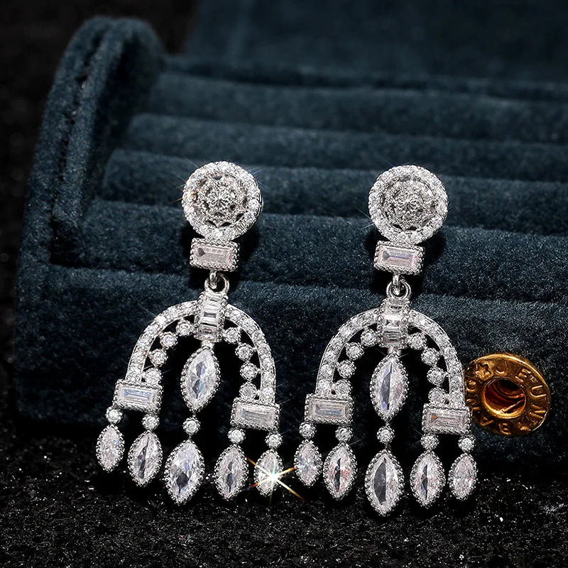 Huitan Bohemian Silver Drop Earrings | Cubic Zirconia Women's