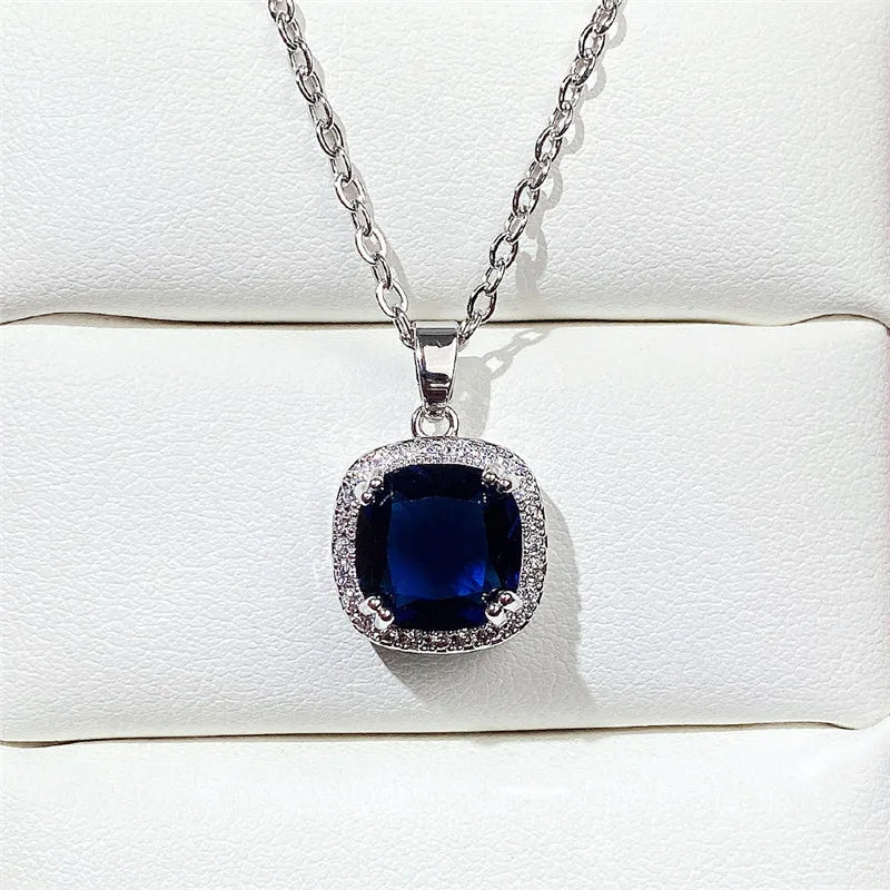 Huitan Blue Cubic Zirconia Pendant Necklace | Women's Jewelry