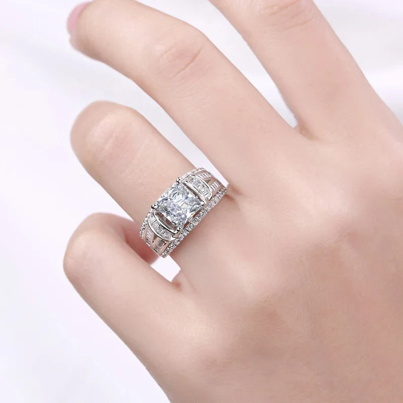 Huitan Princess Cut Cubic Zirconia Ring – Women's Wedding Band