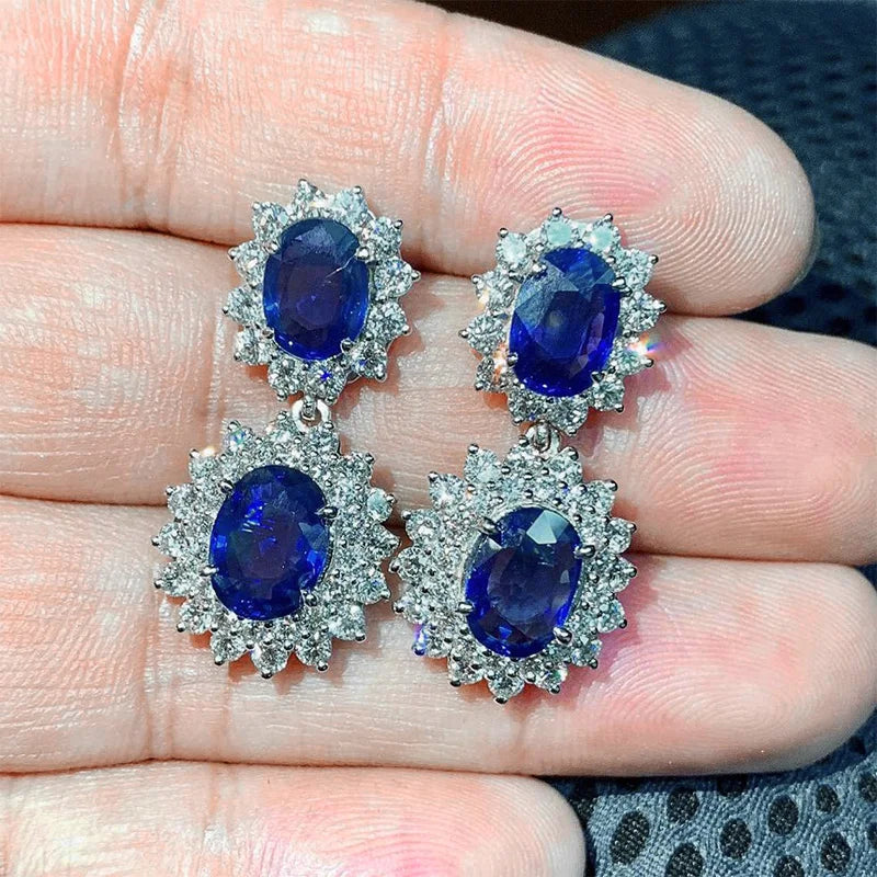 Huitan Blue CZ Dangle Earrings – Elegant Drop Earrings for Women