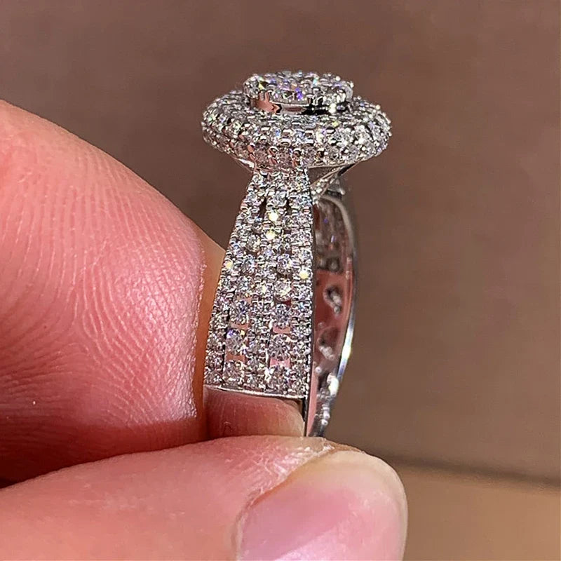 Huitan Bow CZ Ring – Silver Wedding & Engagement Band