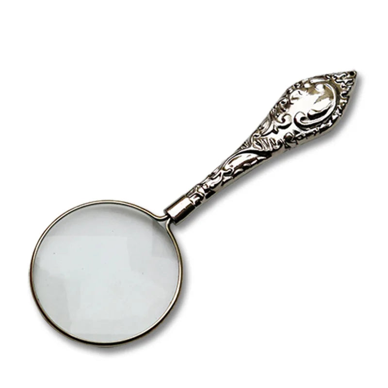 5X Handheld Magnifying Glass – Metal Carved Loupe for Reading & Crafts