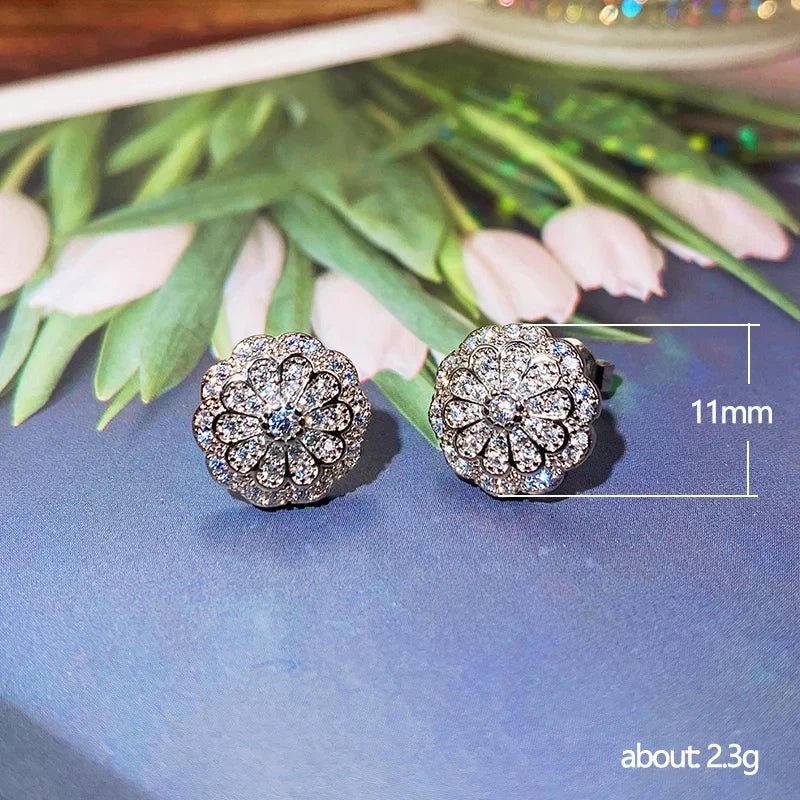 Huitan Flower Stud Earrings – Cubic Zirconia Women's Jewelry