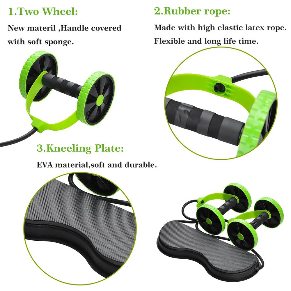 Double Wheel Ab Roller with Resistance Bands & Knee Pad