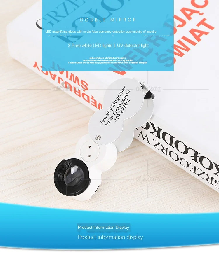 45X Folding Loupe Magnifier with LED, UV Light & Scale