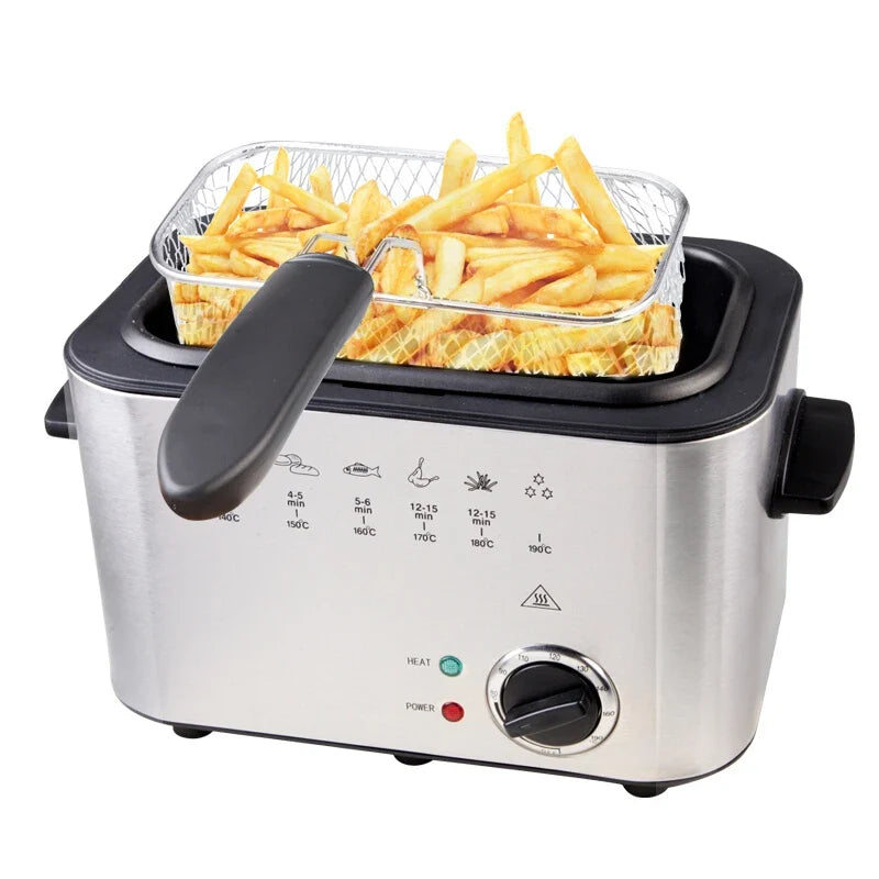 1.2L Mini Electric Deep Fryer | 1200W Non-Stick Adjustable Temp