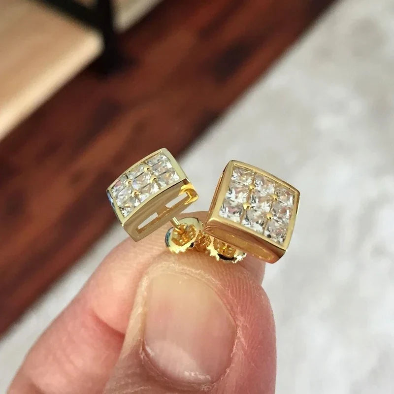 Huitan Gold Square CZ Stud Earrings – Hip Hop Women's Jewelry
