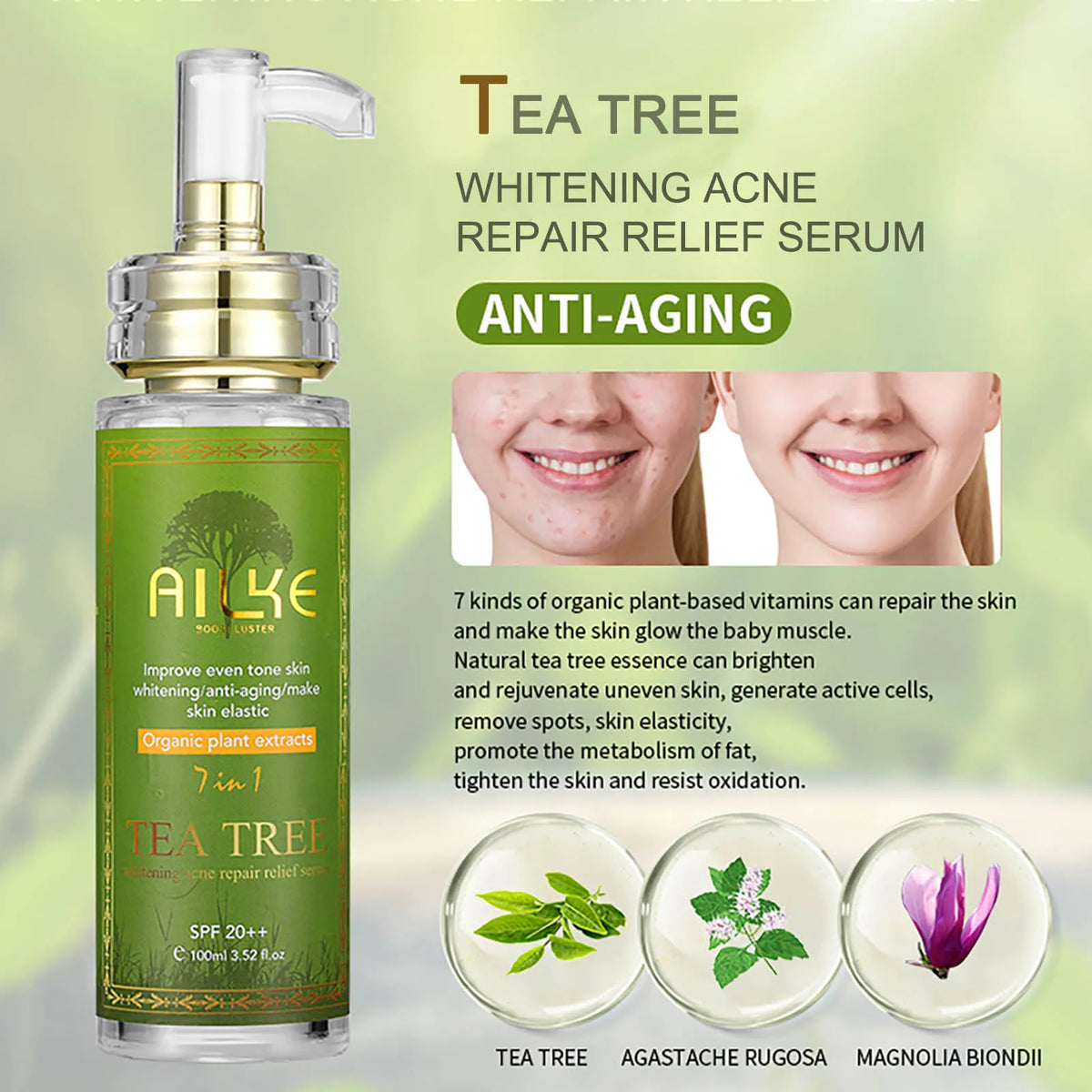 AILKE Tea Tree Oil Serum – Brightening & Moisturizing, 100ml