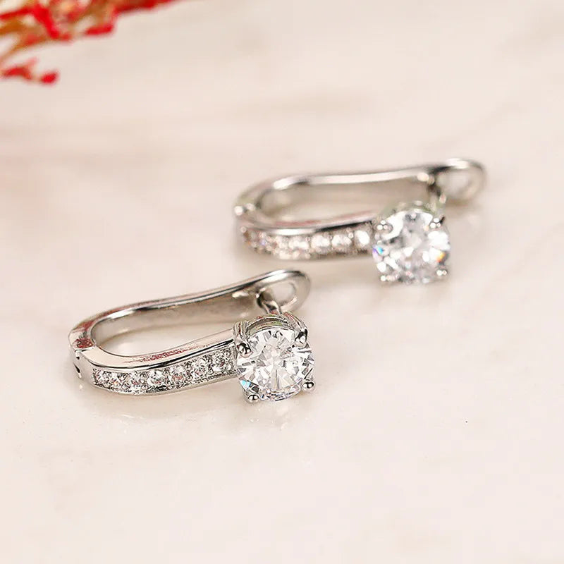 Huitan Crystal Cubic Zirconia U-Hoop Earrings for Women
