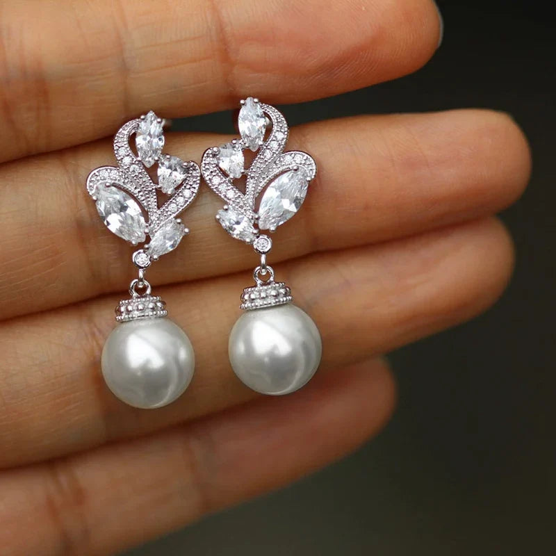 Huitan Imitation Pearl Dangle Earrings – Silver Fashion Jewelry