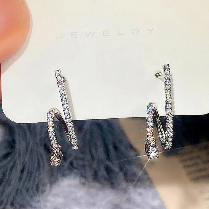 Huitan Bridal CZ Stud Earrings | Silver Cubic Zirconia Women