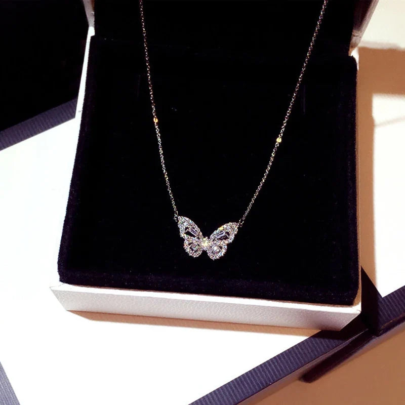 Huitan Butterfly CZ Pendant Necklace – Dazzling Women's Jewelry