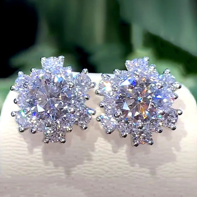 Huitan Flower Stud Earrings – Cubic Zirconia Crystal for Women