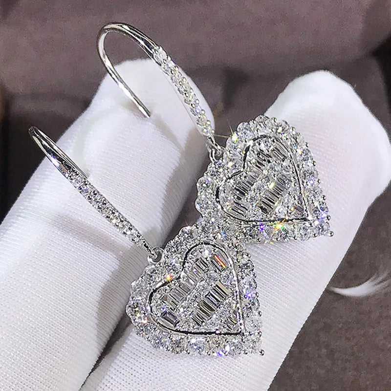 Huitan Heart CZ Drop Earrings | Women's Wedding Jewelry