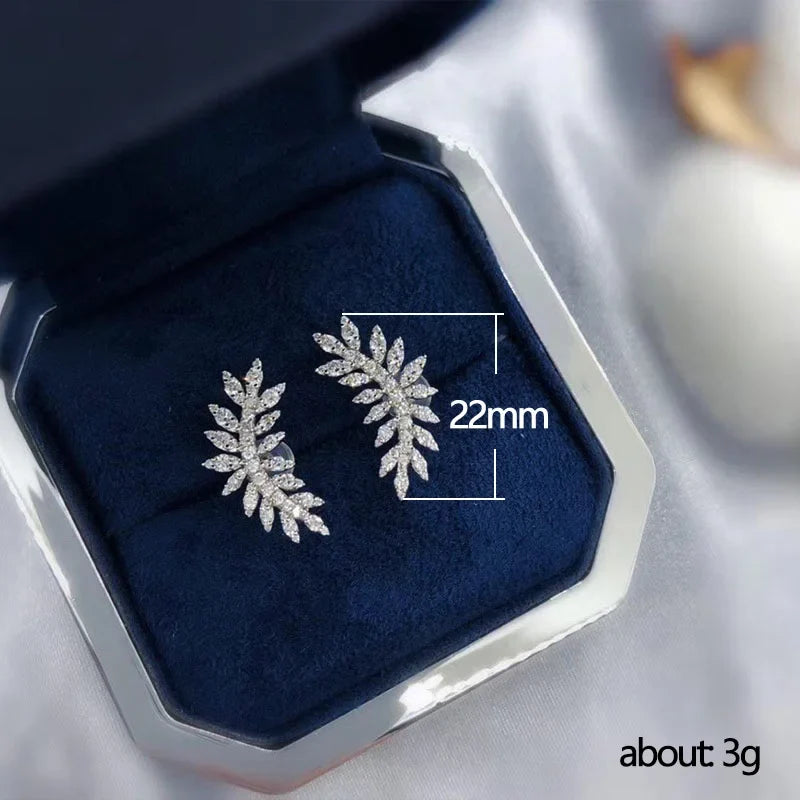 Huitan Silver Leaf CZ Stud Earrings – Women's Fashion Jewelry