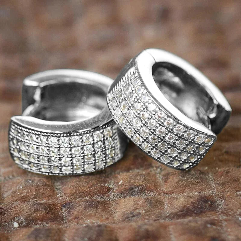 Huitan Unisex Round Hoop Earrings – White Cubic Zirconia