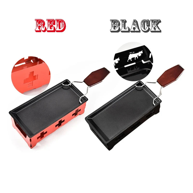 Mini Non-Stick Cheese Raclette Grill Pan & Tray | Wood Handle