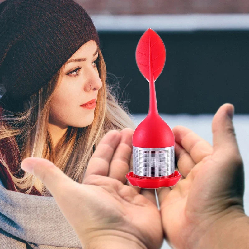 Tea Infuser Stainless Steel Fine Mesh Filter BPA-Free Silicone Leaf