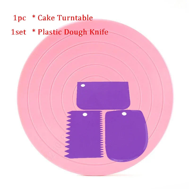 5.5" Rotating Cake Turntable & Decorating Stand – 360° Revolving Platform with Engraved Scale | Pink