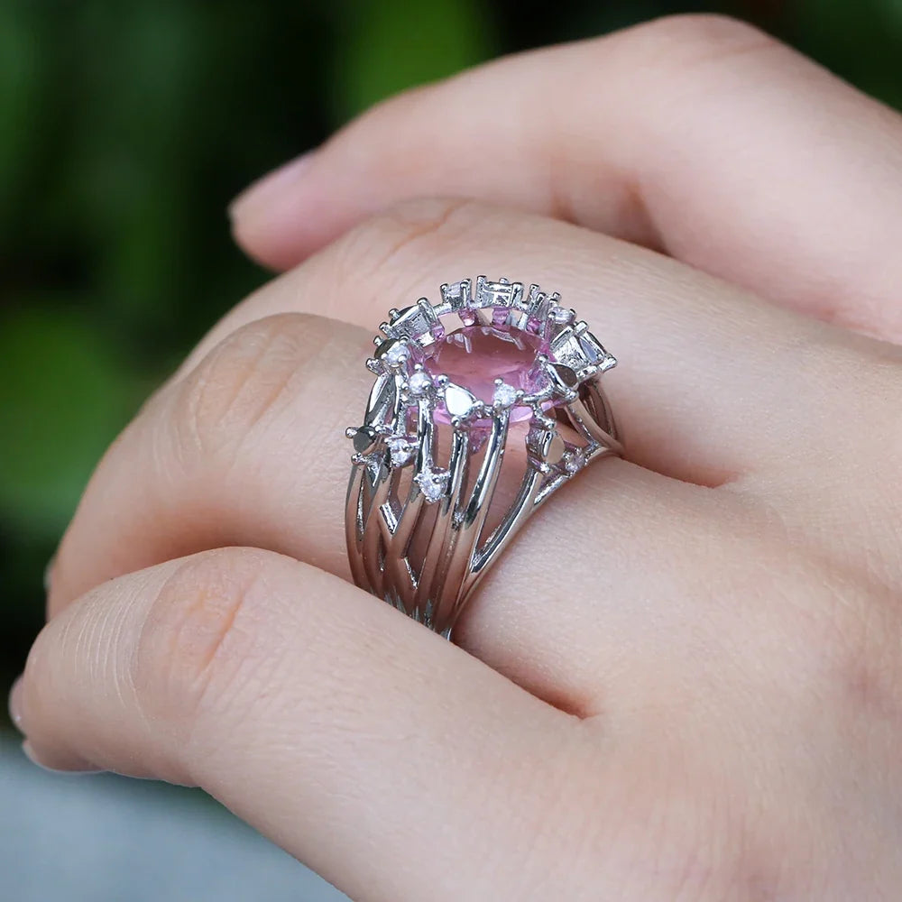 Huitan Pink Stone Twig Band Ring | Women's Fashion Jewelry