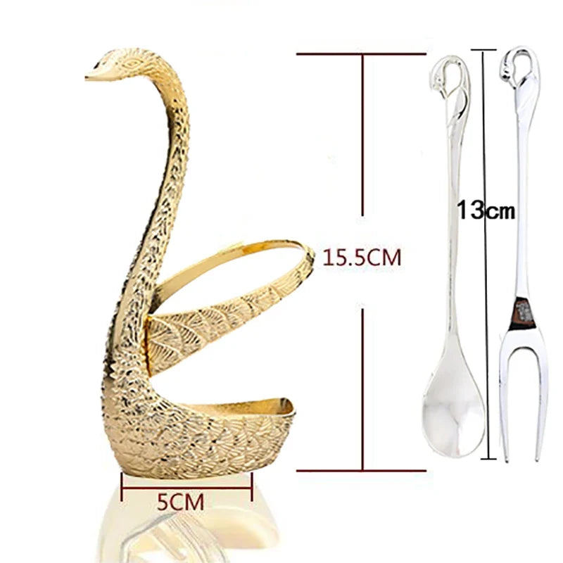 Swan Base Holder with Dessert Forks & Coffee Spoons Set