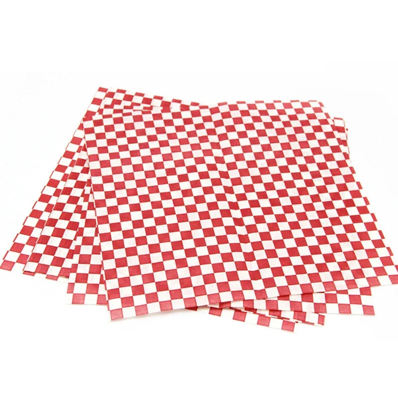 Red & White Checkered Wax Paper Basket Liners 12x12" | 24–500 Pack