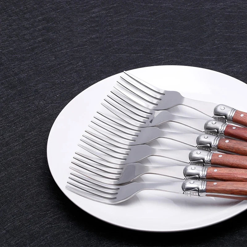 Laguiole Wood Handle Steak Forks Set – 8.5" Stainless Steel