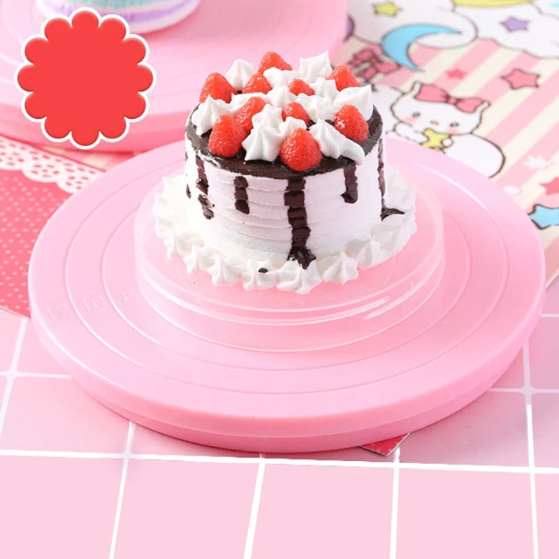 5.5" Rotating Cake Turntable & Decorating Stand – 360° Revolving Platform with Engraved Scale | Pink
