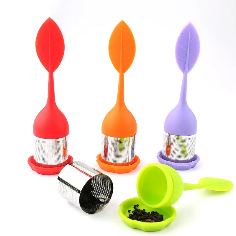 Tea Infuser Stainless Steel Fine Mesh Filter BPA-Free Silicone Leaf