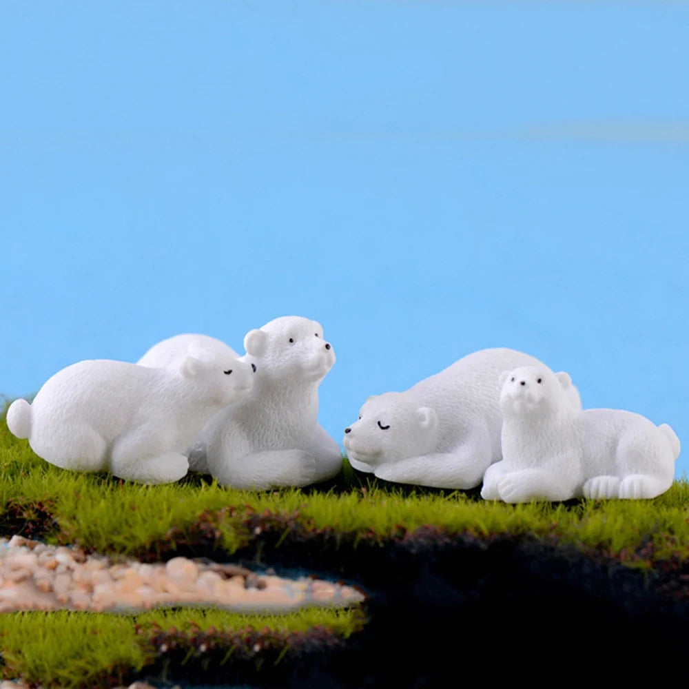 Mini White Bear Polar Figurines Simulation Home Micro Landscape