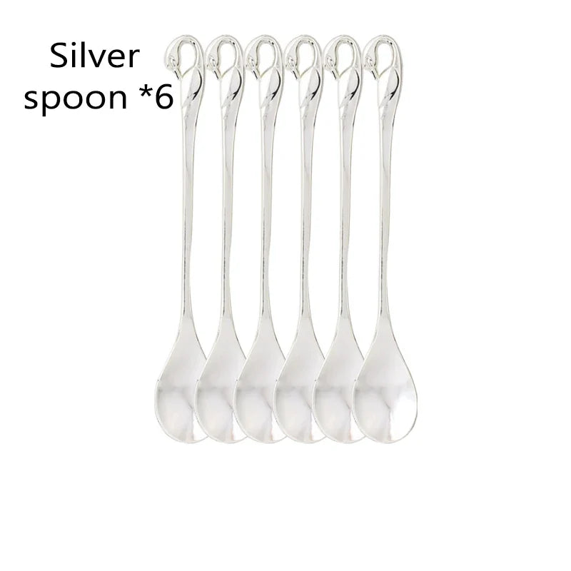 Swan Base Holder with Dessert Forks & Coffee Spoons Set
