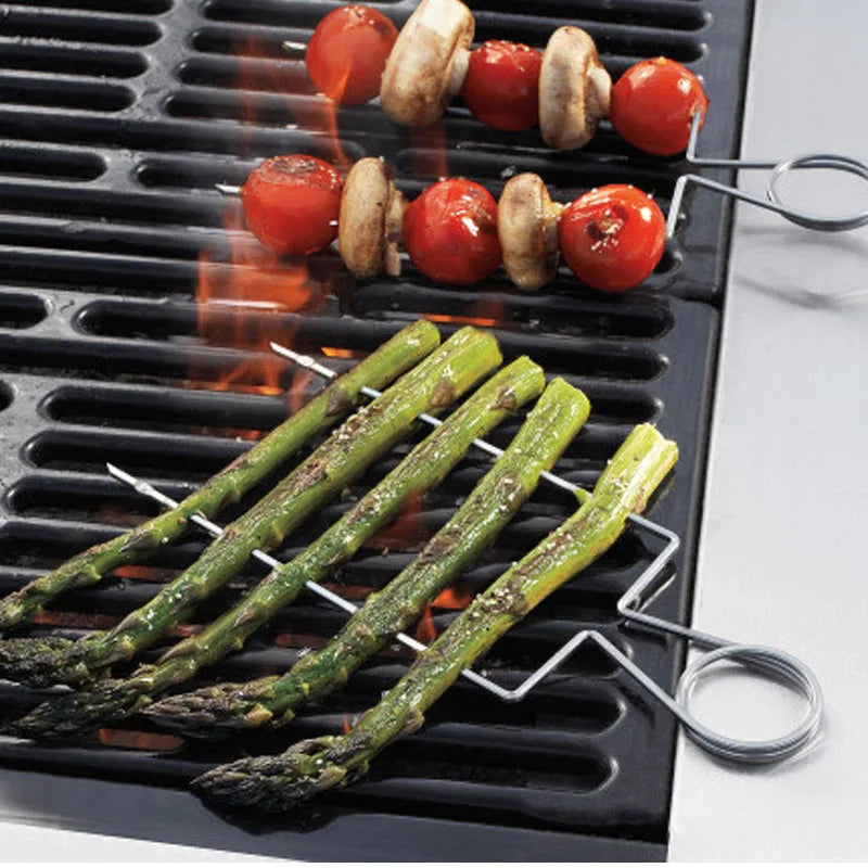 Stainless Steel Double Wide BBQ Veggie Raft Skewers 4–8 Pcs
