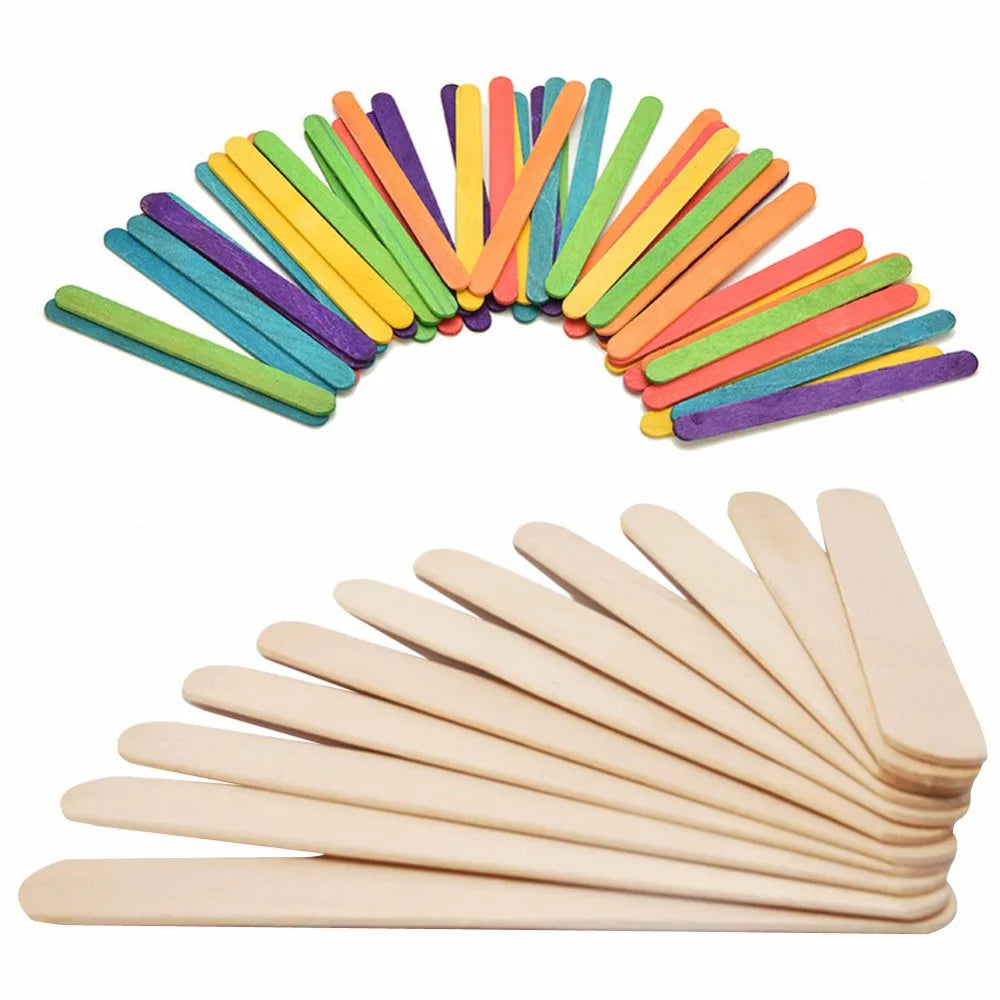 50-Pack Colored Wooden Popsicle Sticks – DIY Crafts & Ice Cream