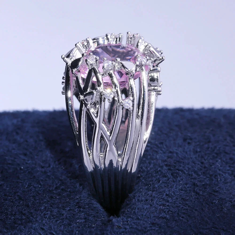 Huitan Pink Stone Twig Band Ring | Women's Fashion Jewelry