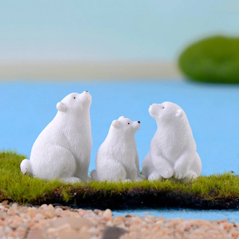 Mini White Bear Polar Figurines Simulation Home Micro Landscape