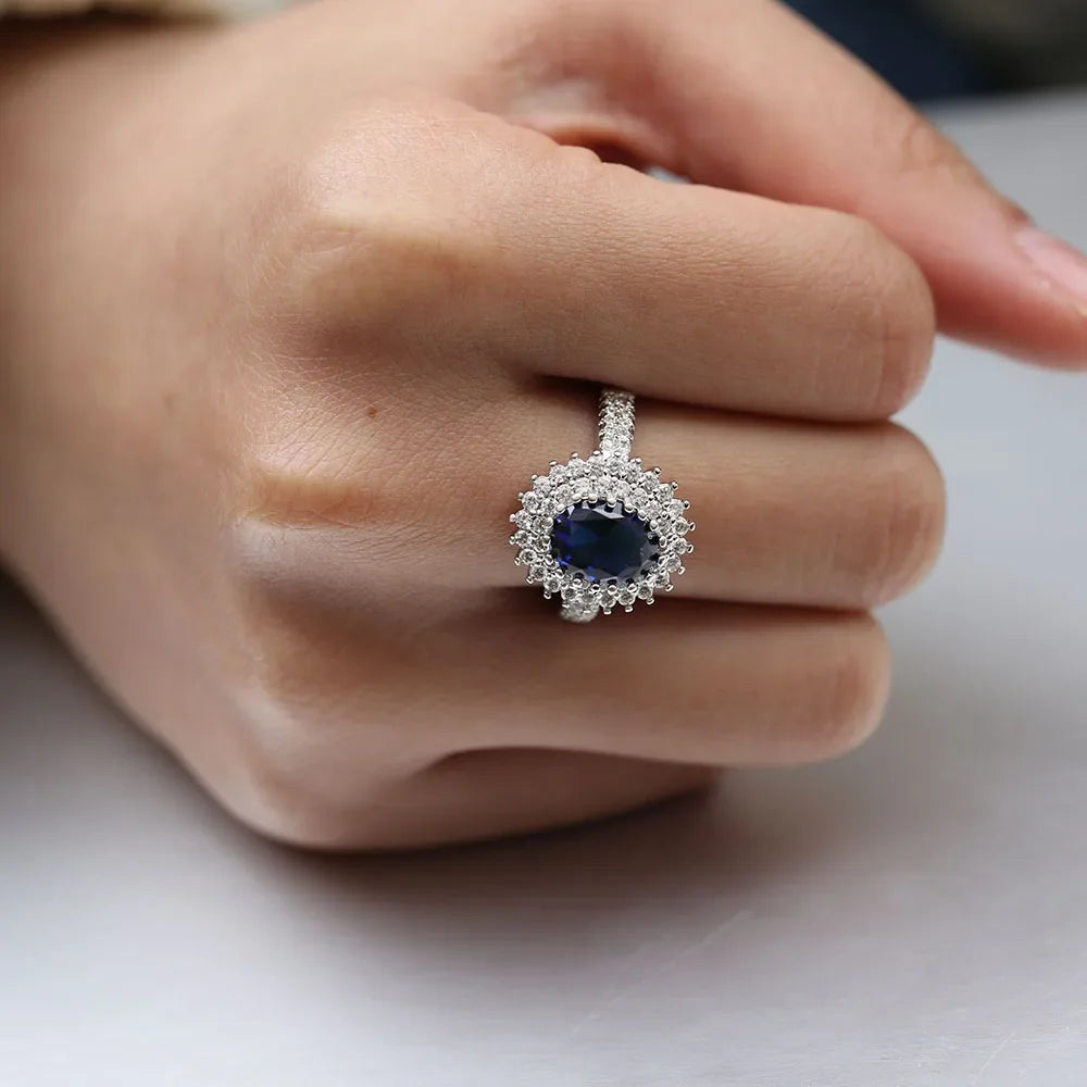 Huitan Blue Oval CZ Wedding Ring – Women's Fashion Jewelry