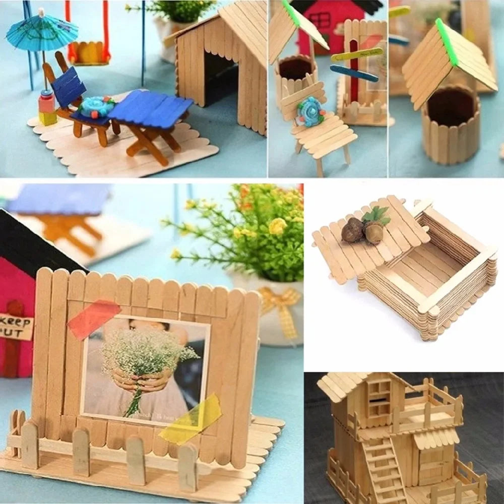 50-Pack Colored Wooden Popsicle Sticks – DIY Crafts & Ice Cream