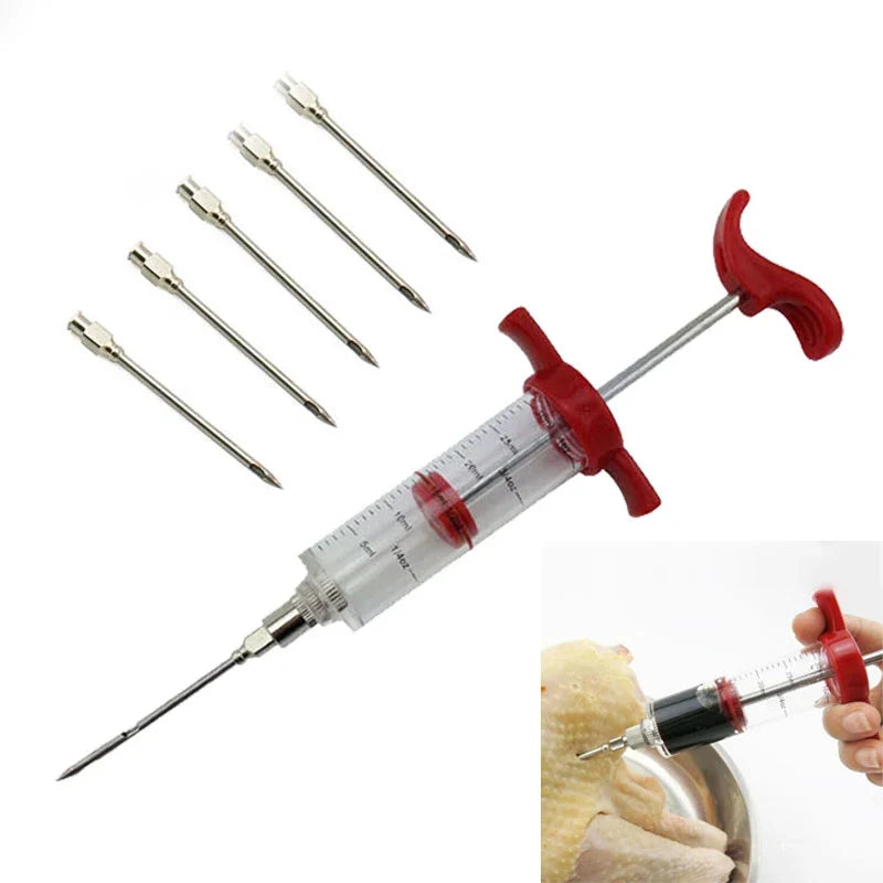 BBQ Meat Injector Syringe Set with 5 Stainless Steel Needles