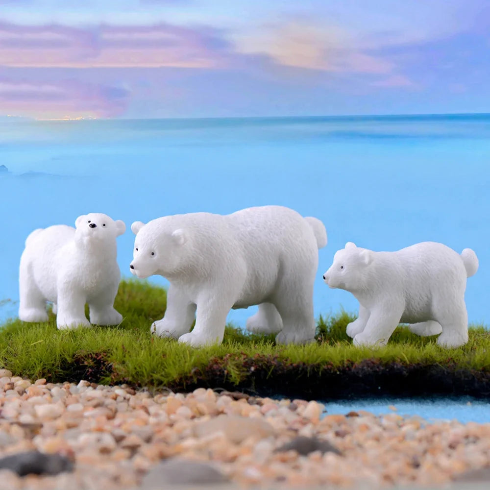 Mini White Bear Polar Figurines Simulation Home Micro Landscape