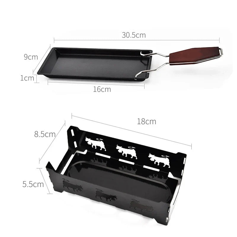 Mini Non-Stick Cheese Raclette Grill Pan & Tray | Wood Handle