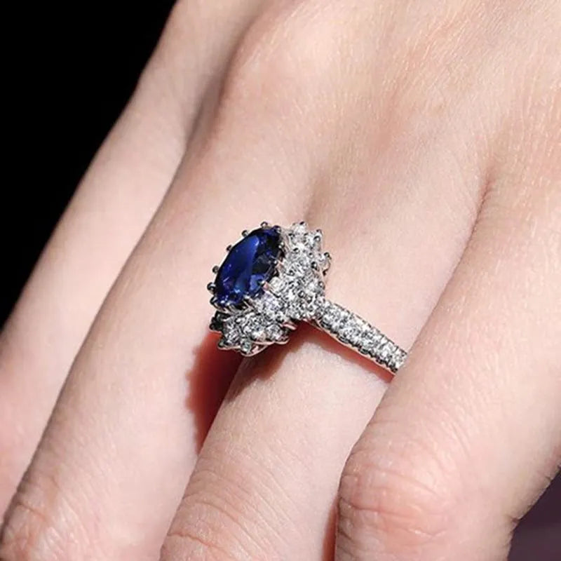 Huitan Blue Oval CZ Wedding Ring – Women's Fashion Jewelry